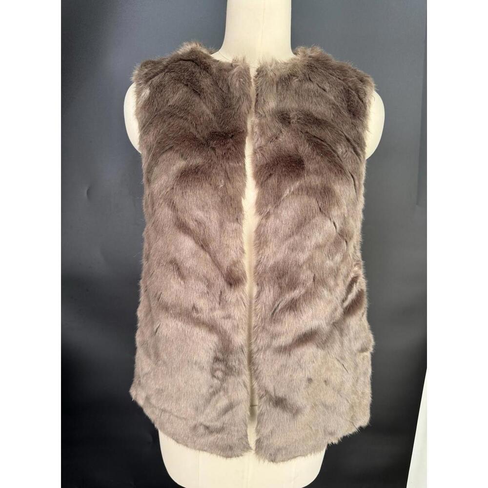 H&M Faux Fur Vest Jacket Brown Sz 0 Or Xs